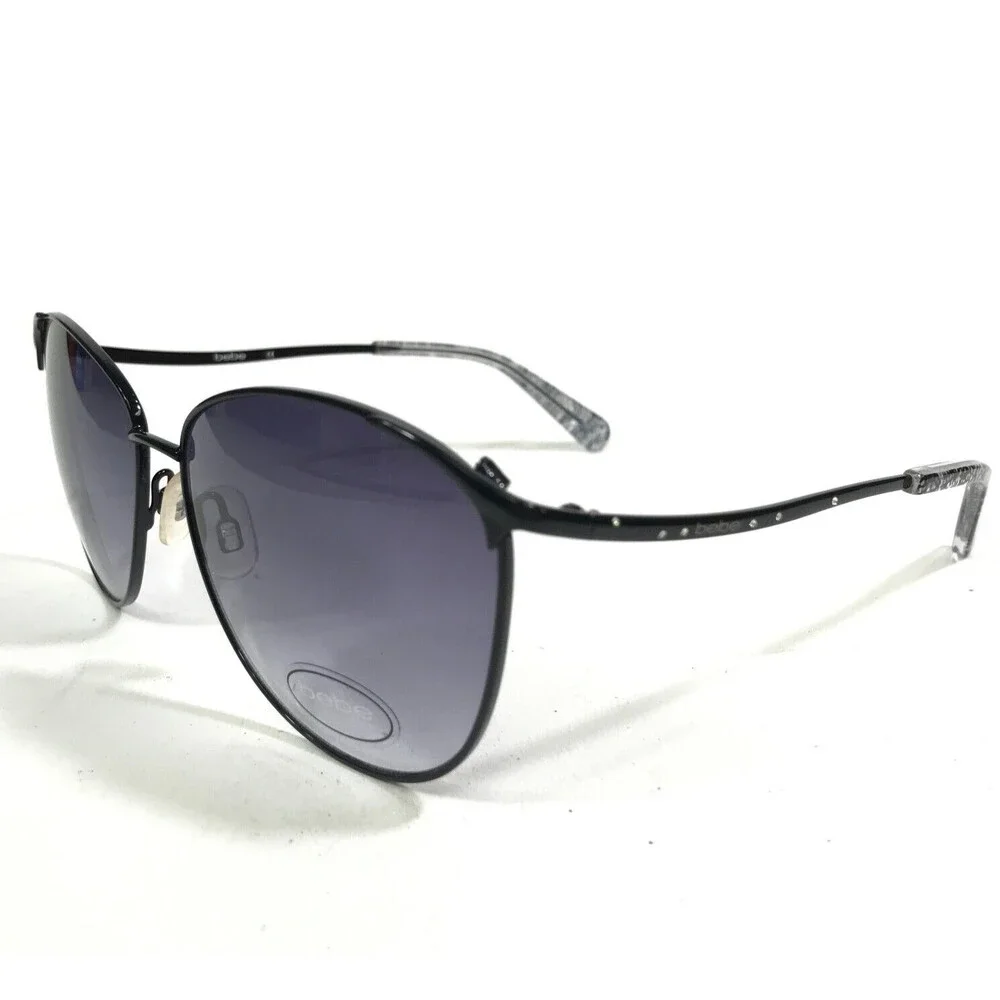 Bebe Sunglasses BB7146 001 JET OBSESSED Black Round Frames w/ Purple Lenses